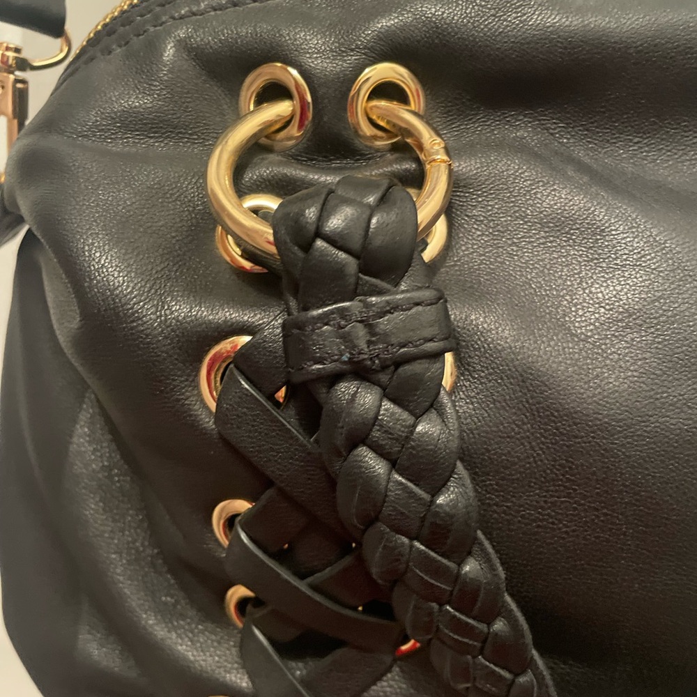 Black Leather Braided Women's Bag - Picture 3 of 7